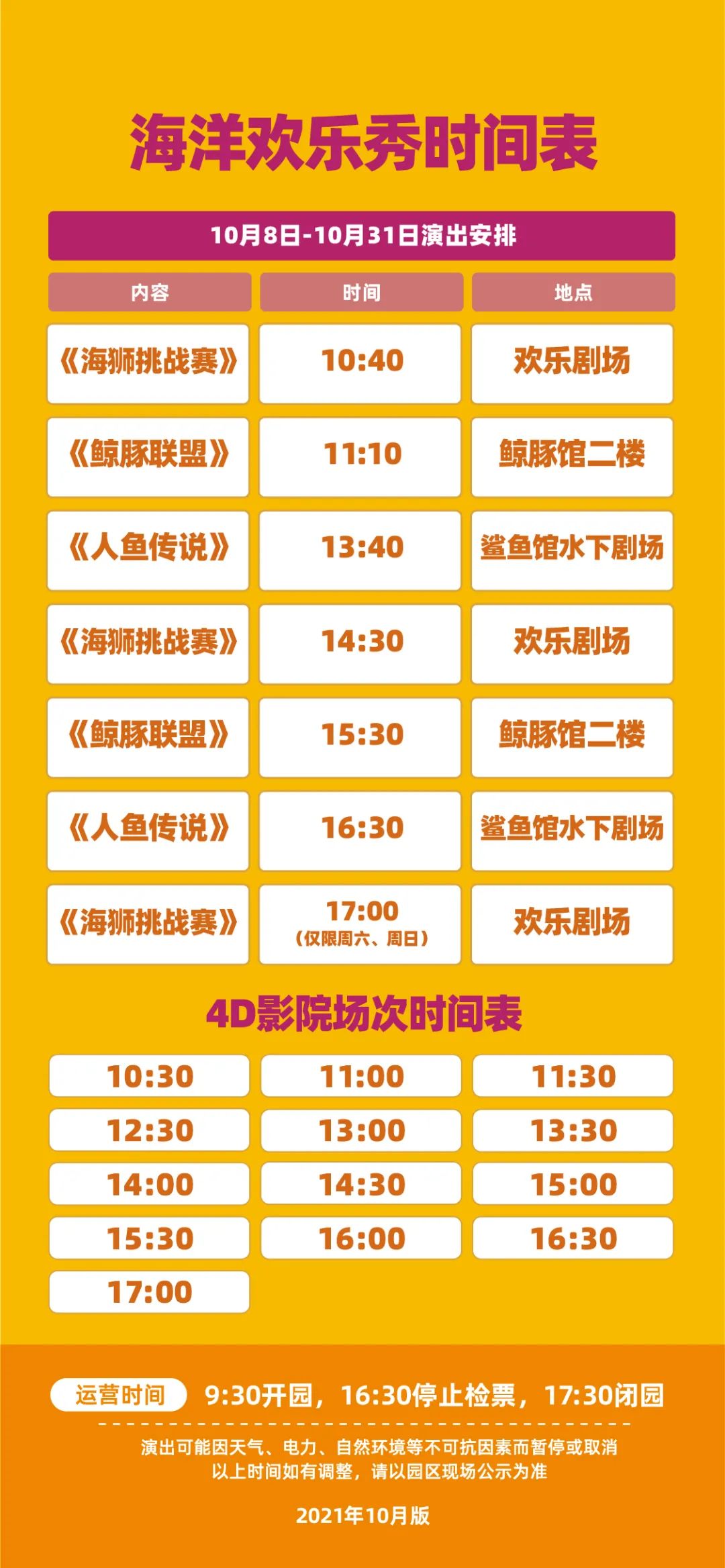 运营及表演时间